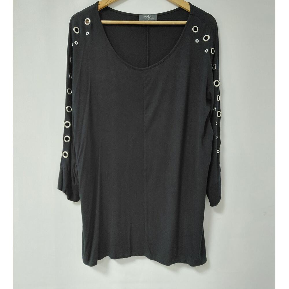 belle by belldini Viscose Spandex Black Knit 3/4 Sleeve Tunic Women Size 1X
